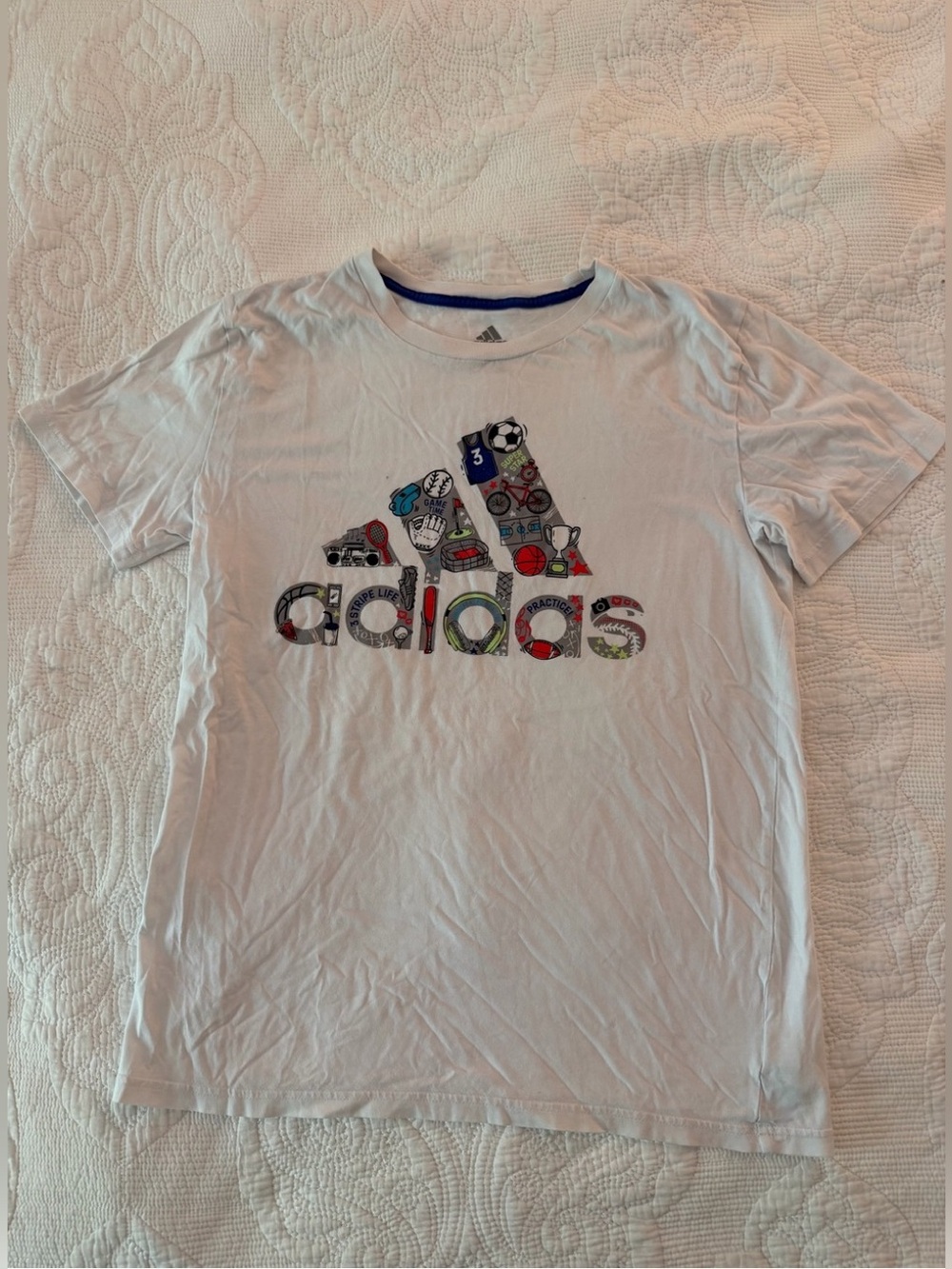 Adidas Short Sleeve Graphic Logo Tee Casual Multicolor Print Sz Large 14 16